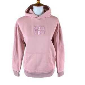 Sona Pink Embroidered‎ Logo Hoodie Small Y2K Streetwear Cozy Pullover Casual